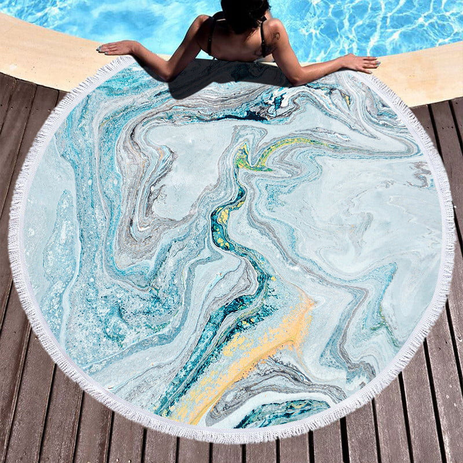 FastXmas Microfiber Round Beach Towel 59 Quicksand Liquid Marble Print Beach Blanket with Tassels Sand Free Lightweight Circle Bath Towels Quick Dry Water Absorbent Pool Towel Soft Picnic Mat Walmart....