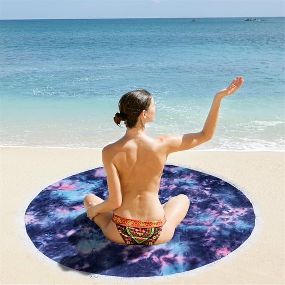 FastXmas Microfiber Round Beach Towel, 61" Colorful Tie Dye Double-Sided Beach Blanket with Tassels, Sand Free Lightweight Circle Bath Towels Quick Dry Water Absorbent Pool Towel Soft Picnic Mat