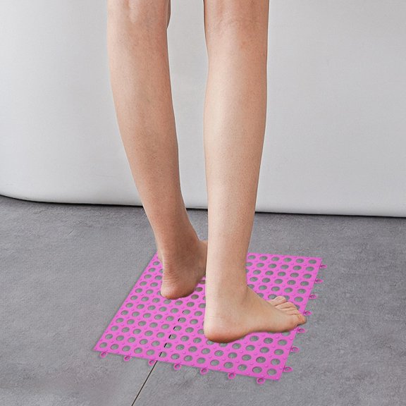 FastXmas Modular Interlocking Cushion, 11.8" x 11.8" Plastic Floor Tiles with Holes, Non-Slip Splicing Drainage Mat for Pool Shower Bathroom Kitchen Patio Balcony Yard Pet Area(1 Pack)