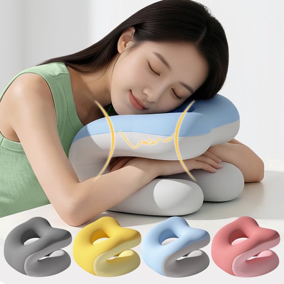 FastXmas Neck Pillow,Desk Pillow for Napping, Travel Neck Pillow Memory Foam for Sleeping, Slow Rebound Pillow, Comfortable for Office Classroom Table Desk Nap(Blue)
