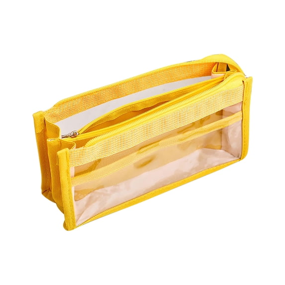 FastXmas Pencil Box, Portable Multi-Layer Pencil Case Organizer with Clear Window- Large Capacity Pencil Case with Compartments - Cute Pencil Pouch(Yellow)