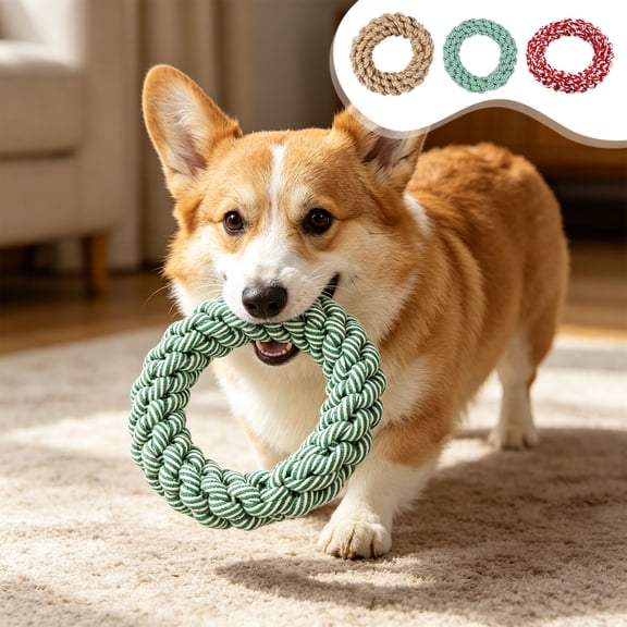 FastXmas Pet Cotton Ring Dog Toy, Braided Rope Chew Ring for Medium and Large Dogs, Durable Training Toy Tooth Brushing, Teething Chew Toys, Machine Washable Pet Toy(Green)