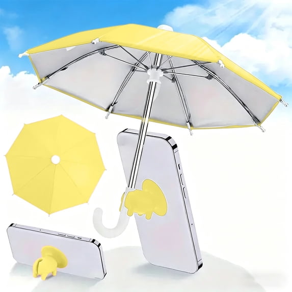 FastXmas Phone Umbrella for Sun - Universal Adjustable Cute Stand With Piggy Suction Cup, Outdoor Anti-reflective Glare Blocking Cell Phone Sun Shade,Yellow