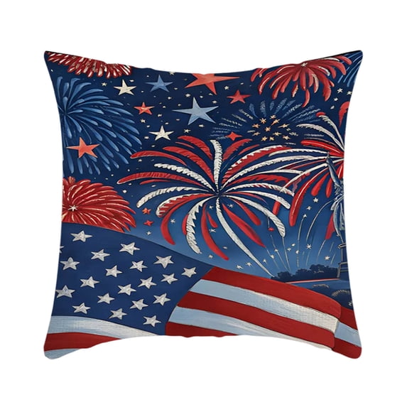 FastXmas Pillow Covers, 4th of July Pillow Cases, US Blue Red and White Patriotic Pillow Cover, Machine Washable Double Printed for Home Sofa Living Room Decor, 18x 18 Inch