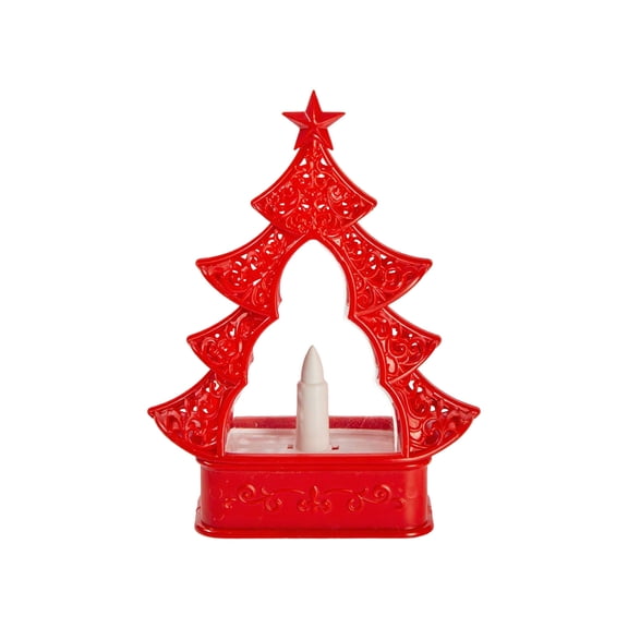 FastXmas Plastic Christmas Tree Shaped Led Ligth Decoration,3.5 x 6.5 Inch Pine-Tree Flameless Light Ornament,Portable Christmas Night Light Decoration for Camping,Home,Firepalce,Party,Birthday Decor