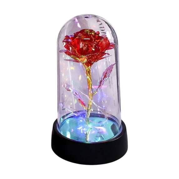 FastXmas Plastic Rose in Glass Dome Decoration, Light Up Flower, Eternal Roses - Valentines Day Gifts for Her, Mothers Day Roses Gift for Mom, Womens Gifts for Birthday Gift(3.3 x 5.9 In)