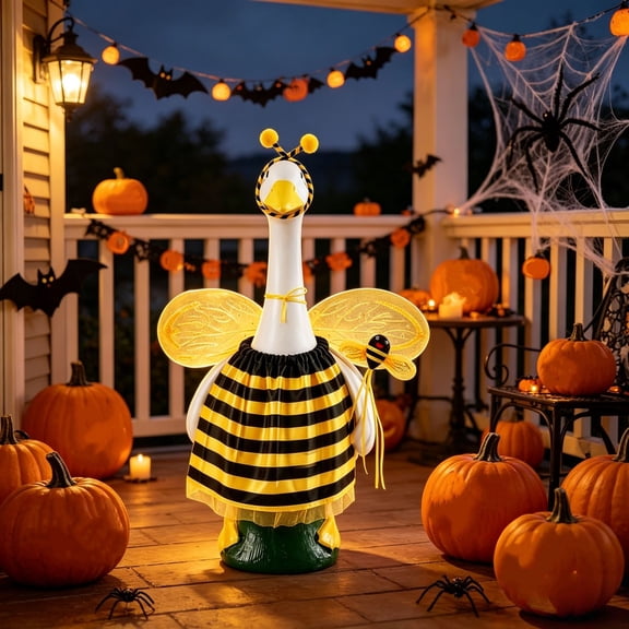FastXmas Porch Goose Outfit, Bee Ladybug Goosey Clothing Removable Garden Ornament Attire Funny Yard Decor For Front Door Patio, Suit for 23 Inch Goosey,Halloween Decor(Bee)