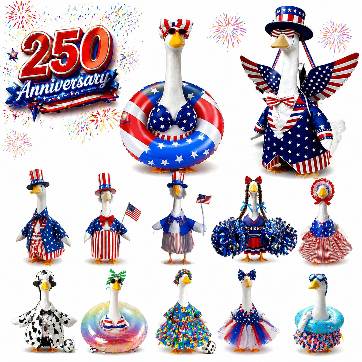 FastXmas Porch Goose Outfits, 250 Anniversary Day, Independence Day ...