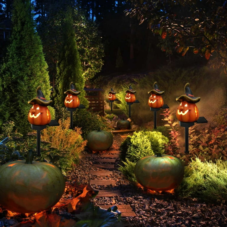 FastXmas Pumpkin Pathway Solar Lights Outdoor Halloween Decorations 16.5 Resin Jack O Lantern Decorative LED Lamps Solar Powered Waterproof Pumpkin Garden Stake Lights for Yard Lawn Patio Walkway Walm...