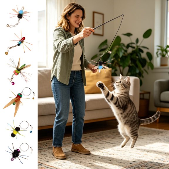FastXmas Realistic Insect Refills for Cat Teaser Wands - Interactive Crawler Toys, Natural Colorful Fly Realistic Flying Bugs Excluding Rod(1.8 x 3.5 Inch)