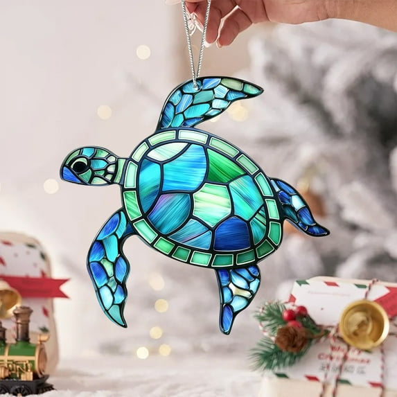 FastXmas Sea Turtle Arcylic Decoration,Chrismtas Tree Hanging Acrylic Sun-Catching Ornaments,2D-Falt Butterfly Owl Acrylic Turtle Light-Catching Suncatcher for Xmas Tree,Bags Hanging Gift for Friend