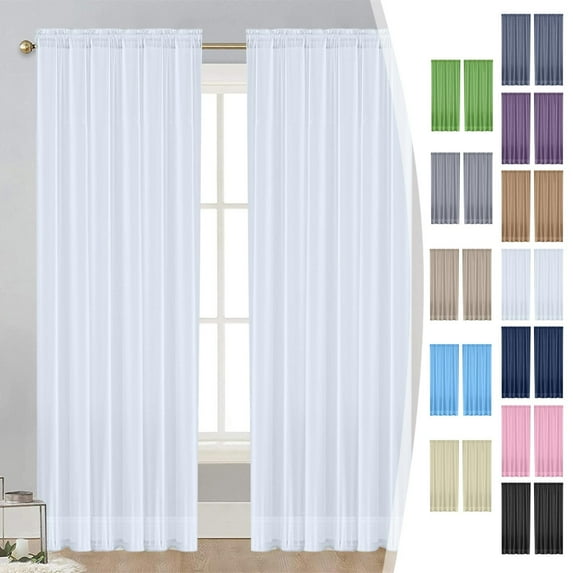 FastXmas Sheer Curtains Semi Transparent Voile Rod Pocket Curtains for Bedroom and Living Room, 52 x 84 inches Long 1 Panel