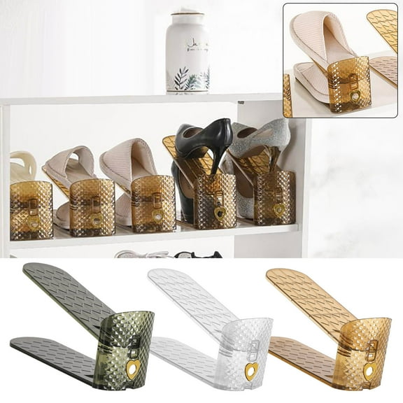 FastXmas Shoe Slot Organizer, Plstic Shoes Slot Holder, Clear Slot Rack Suitable For High Low Heels, Sneakers And Sandals, Save Space For Double Shoe Rack(1Pc Gold 10.6x3.7x4.7 Inch)