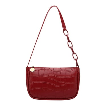 FastXmas Shoulder Bag for Women, PU Leather Crocodile Effect Textured Handbag with Zipper Closure, Lightweight Small Classic Clutch Shoulder Purse Retro Style Tote Bag Gifts for Girls Friends