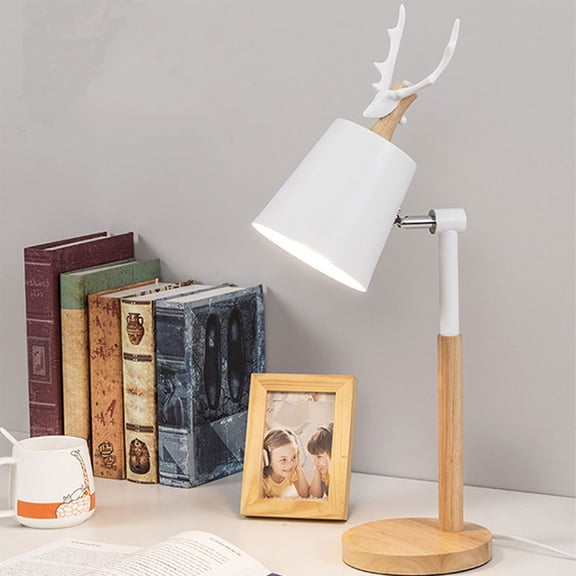 FastXmas Small Wooden Desk Lamp, Bedside Lamp, Adjustable Table Lamp with Cute Deer Sign Desk Lamp For Home Office Bedroom Dinner Use(19 Inch)