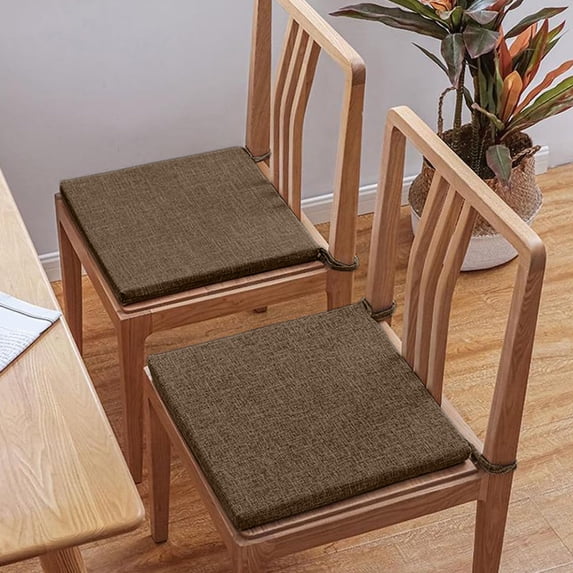 FastXmas Soft Cushions for Dining Chairs,Non Slip Cotton Seat Cushion with Ties and Machine Washable Cover Foam Kitchen Chair Pads for Indoor Outdoor Office Chair Mat(17x17 Inch) 1 x Brown