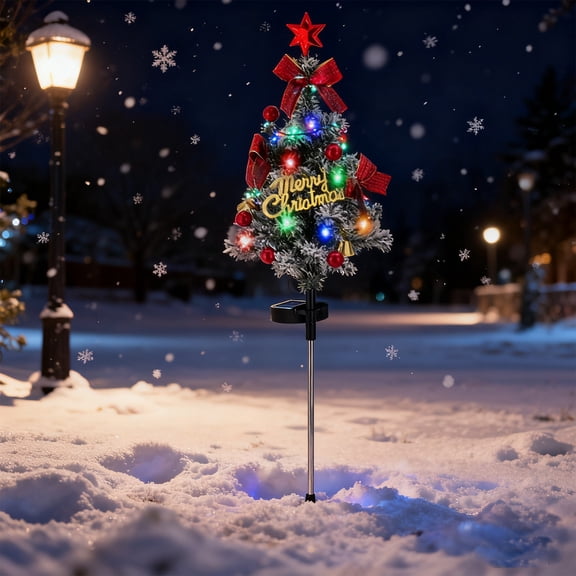 FastXmas Solar Christmas Tree Garden Stake Lights Ornament,Christmas 32 Inch Waterproof Pine-Tree Light Decorations,Solar Tree Night Light for Outdoor,Christmas Day,Garden,Porch,Pathway Decor