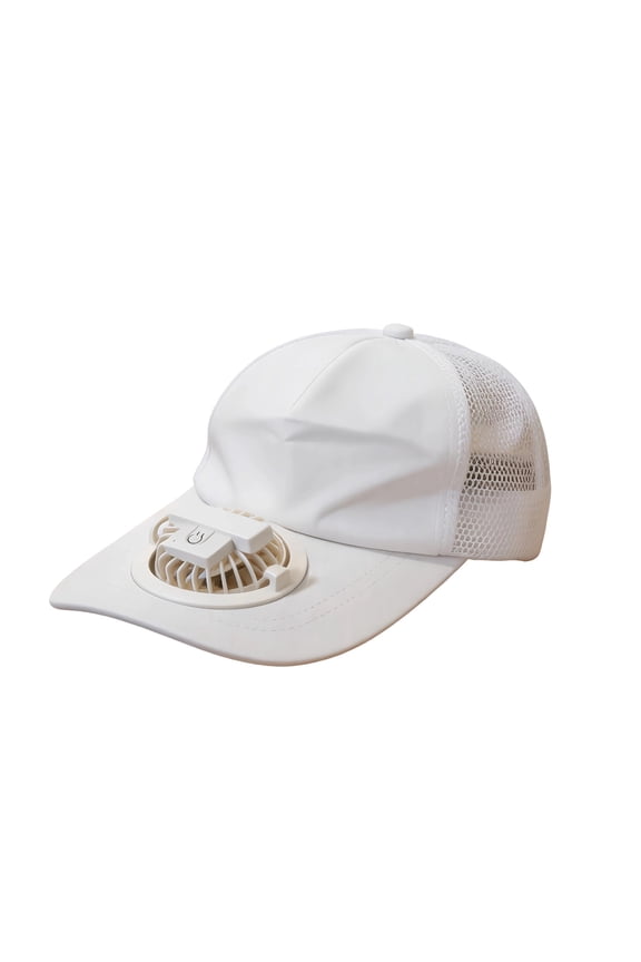 Solar and USB Charging Fan Hat, Adult Mesh Cooling Baseball Cap with Fan, Adjustable Unisex Sun Visor for Outdoor Hiking Fishing Golf Sprots Walking Use(White)
