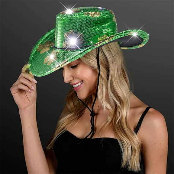FastXmas St. Patrick's Day Green Fedora Hat, Novelties Glittering Sequin Fedora - Patrick's Day Party Hat for Celebrations, Irish Green Hat for Women Men Girls and Boys Decor(15x13.4 In)