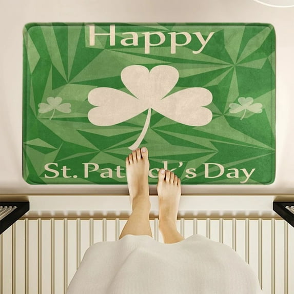 FastXmas St. Patricks Day Bathroom Rug 24 x 16 Inch, Shamrock Pattern Bath Mat with Non-Slip Rubber Backing,Absorbent Thin Floor Mat for Bathroom,Shower,Entrance,Kitchen Decor