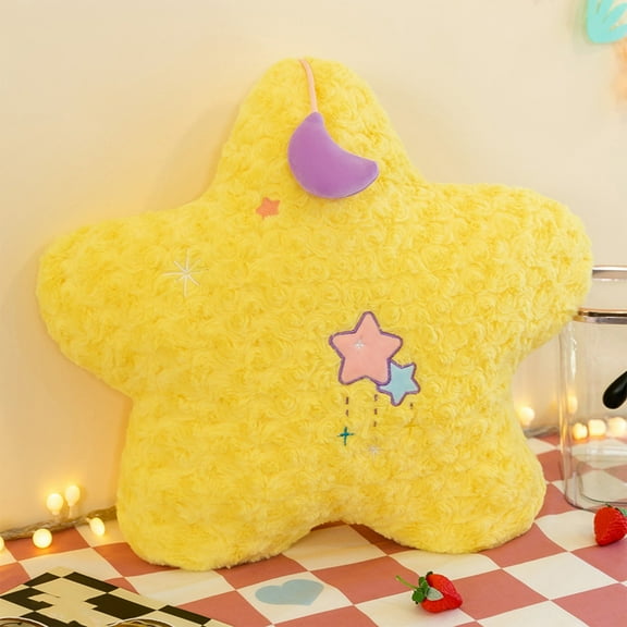 FastXmas Star Throw Pillow, 20" Faux Fur Star Shaped Decorative Cushion with Moon Pendant, Soft Skin-Friendly Fluffy Plush Pillow Aesthetic Stuffed Cushion Home Decor for Living Room Couch Bed Sofa