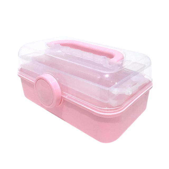 FastXmas Three-Layer Folding Storage Box,Multipurpose Storage Box with Handl, Portable Tackle Box Art & Craft Case Supplies Organizer for Makeup, Medicine, Nail, Hair Accessories(10.6x6.3x5.1 In)