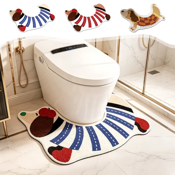 FastXmas Toilet Rugs U Shaped 15'' x 25.6'' Dog Pattern Toilet Mats Bath Rug Non Slip Washable Grey Thick Absorbent Soft Bathroom Rugs Set Disposable Mat Carpet for Bathroom