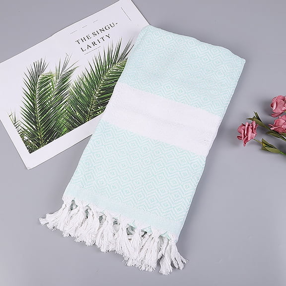 FastXmas Turkish Beach Towel, Cotton Diamond Weave Boho Style Beach Towel with Tassels, Sand Free Quick Dry Beach Blanket Oversized Lightweight Soft Peshtemal Towel for Travel Vacation(39"x71")