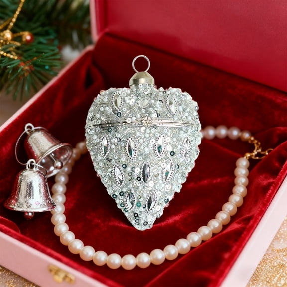 FastXmas Valentine Glass Heart Shape Hanging Gift Box, 2.7 x 3.7 Inch Glitter Heart Shaped Hanging Box, Glass Heart Box Tree Decoration for Valentine Wedding Mother's Day Gift Box