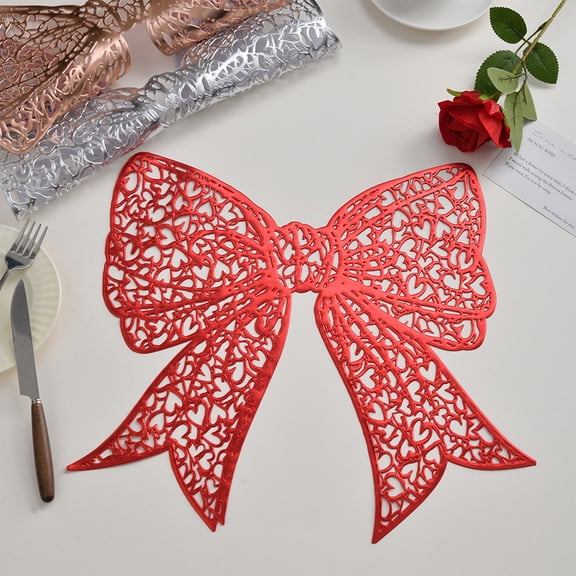 FastXmas Valentine's Day Placemats and Coaster Red Heart Place Mats Love Coaster Metallic PVC Washable Valentines Day Table Decoration Valentine's Table Mats for Wedding Anniversary Party(15*12.6 In)