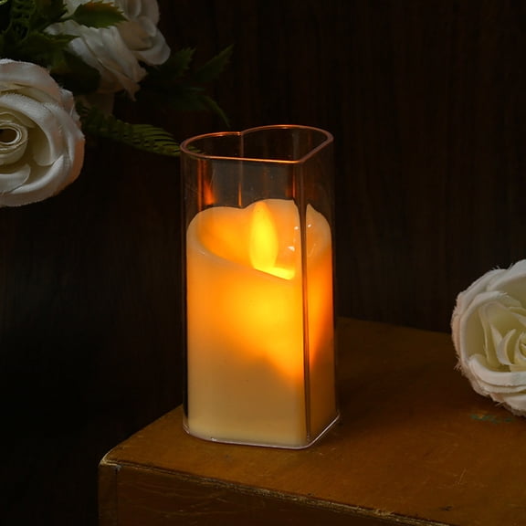 FastXmas Valentines Day Electronic Heart Shape Candle Decorations Flameless Candles with Romantic Heart Projector Lights Battery Operated LED Candle for Home Mall Decor 5.9 x 2 In