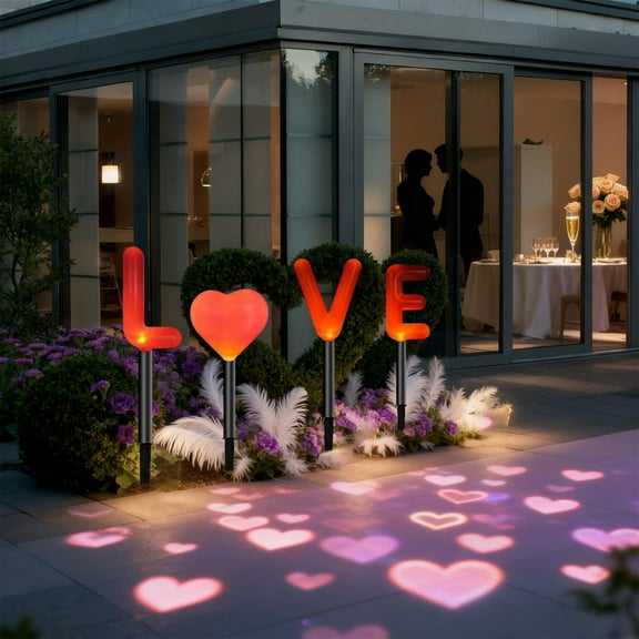 FastXmas Valentines "LOVE" Light Up Letters - Romantic Solar Lights Classic Shape Elementals for Special Nights Marriage Wedding Anniversary Honeymoon, Solar Operated(4.7*2.7 Inch)
