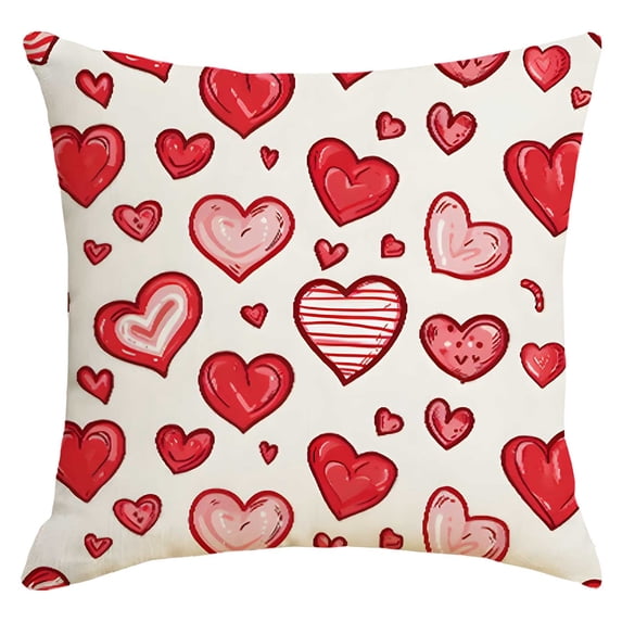 FastXmas Valentines Pillow Covers 18x18 Inch Red White Heart Throw Pillow Covers Invisible Zipper Love Be Mine Cushion Case Decor for Holiday Farmhouse Anniversary Wedding Home Sofa Couch