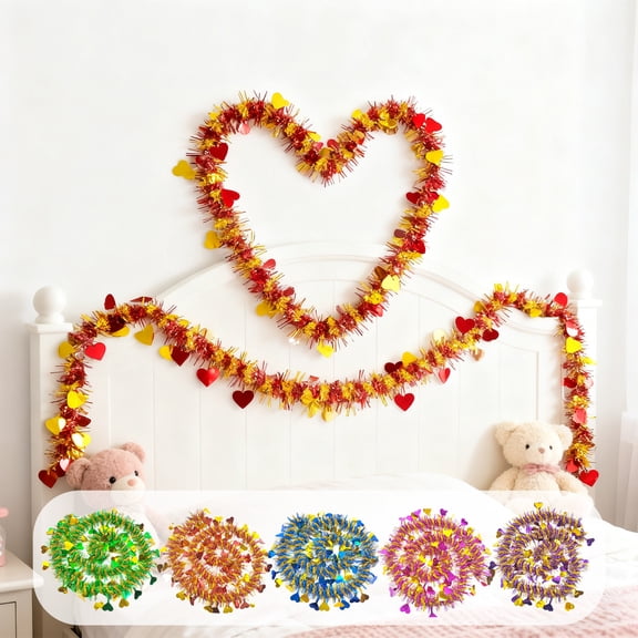 FastXmas Valentines's Day Heart-shaped Ribbons Party Decorations Wedding Decorations Artificial Tinsel Glitter Rattan Ornament Suitable For Valentines's Day Birthday Party Decor(78.7 In)