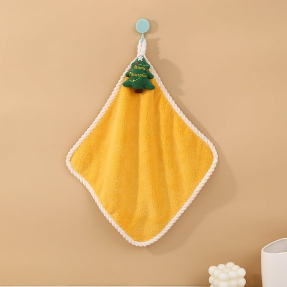 FastXmas Winter Santa Claus,Reindeer Hand Towels Christmas Pine Tree Doll Snow Kitchen Towel with Hanging Loops, Winter Hand Tie Towel Soft Absorbent for Bathroom Home Tabletop Xmas Decor 11.8x11.8"