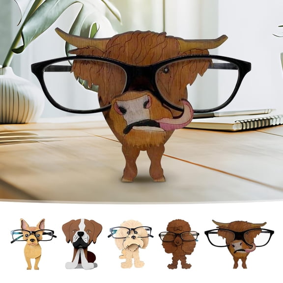 FastXmas Wood Eyeglass Holder Display Stand,Cute Pet Glasses Stand Holder, Wooden Animal Spectacle Eyeglass Holder Table Decor, Cute Handmade Glasses Display Rack for Home, Office, Desk, Nightstand