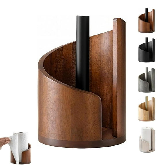 FastXmas Wooden Paper Towel Holder countertop, Stylish Wooden Towel Hanger, Stable&Durable,Paper Towel Holder Farmhouse Style to Elevate Your Kitchen's Decor (Black 8.3"x11.5")