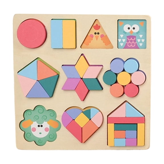 FastXmas Wooden Shape Puzzles for Toddlers 3+ Years Old, Wooden Pattern Blocks Set Montessori Toys, Preschool Educational Learning Activity STEM Toys Shape Matching Game Gift for Kids