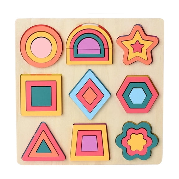 FastXmas Wooden Shape Puzzles for Toddlers 3+ Years Old, Wooden Pattern Blocks Set Montessori Toys, Preschool Educational Learning Activity STEM Toys Shape Matching Game Gift for Kids