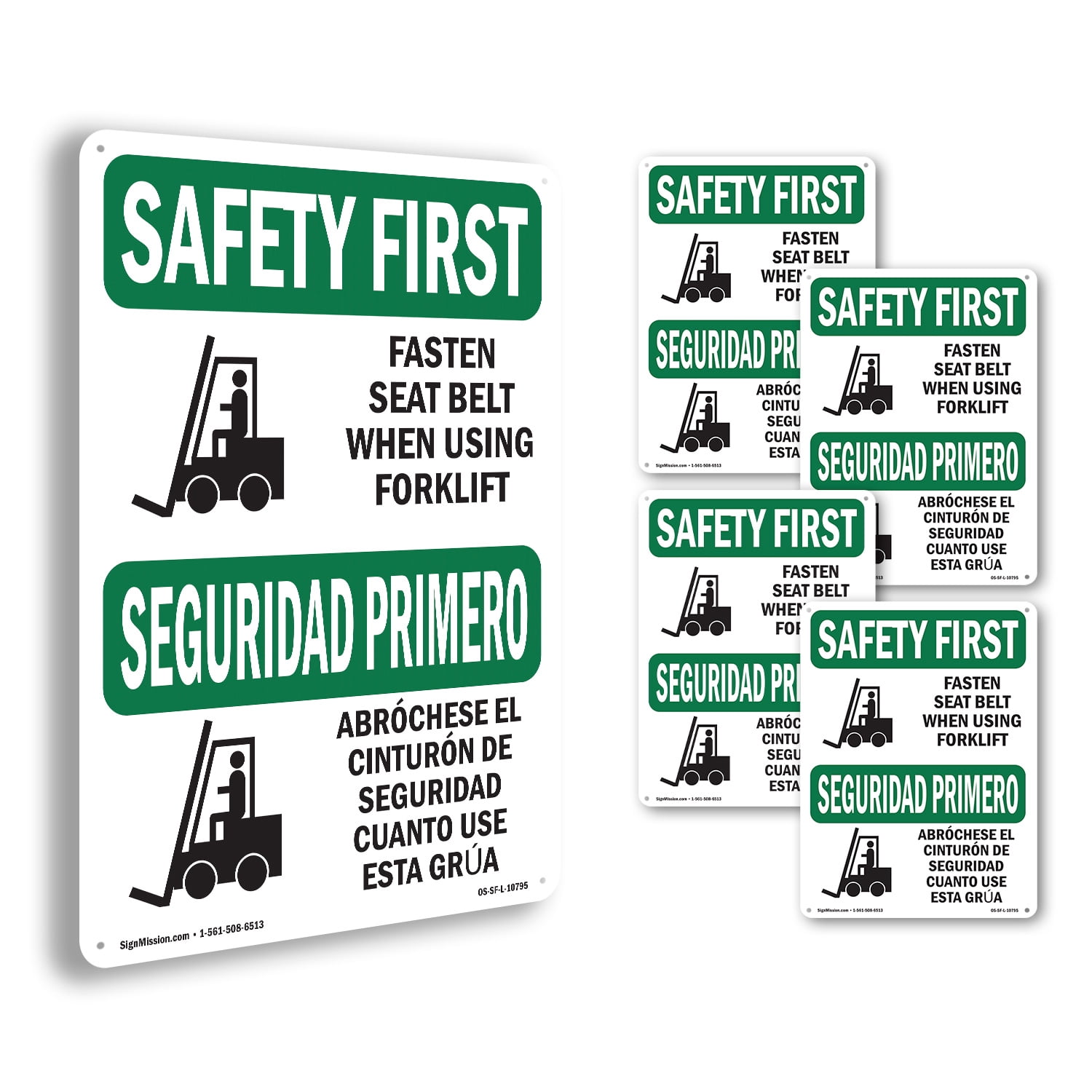 Fasten Belt Using Forklift Bilingual OSHA SAFETY FIRST Aluminum Sign 10 ...