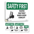 thumbnail image 1 of Fasten Seat Belt When Using Forklift OSHA SAFETY FIRST Vinyl Decal Label 14 Inch x 10 Inch - 5 Pack, 1 of 6
