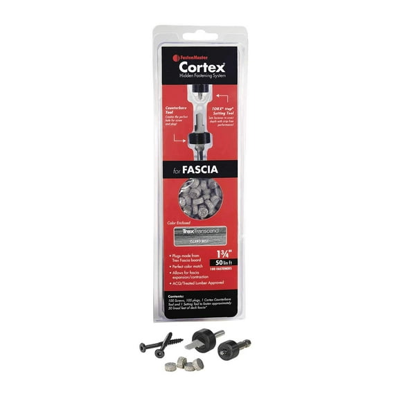FastenMaster Cortex Hidden Fastening System for Trex Transcend Fascia - 1-3/4 inch Cortex Screws and Plugs - Island Mist (50 LF) FMCTXF-TX50TSLM