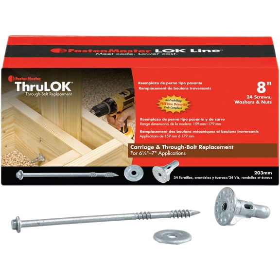 FastenMaster BAVE ThruLOK Screw Bolt Fastening System - Carriage, Galvanized - 24 Count, 8", Silver Construction & DIY Use, Standard Hardware Spec