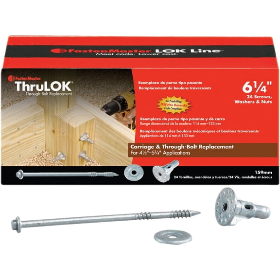 FastenMaster FMTHR614-24 ThruLOK Screw Bolt Fastening System, 6-1/4 Inches, 24-Count — Construction & DIY Use, Standard Hardware Spec