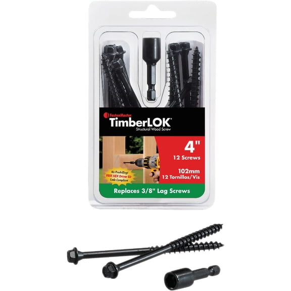 FastenMaster FMTLOK04-12 TimberLOK Heavy-Duty Wood Screw, 4 Inches, 12-Count,Black