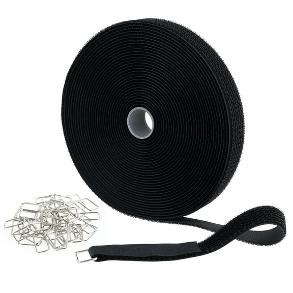 Fastener Roll Strip Hook and Loop Tape Nylon Fastening Cable Straps Freely Cuttable Securing Cord Ties with 50Pcs Metal Buckles Heavy Duty Adhesive Tape Firm Bonding for DIY