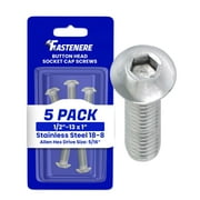 Fastenere Button Head Socket Cap Screws - 1/2-13 x 1" (5 Pack) Stainless Steel 18-8, Full Thread, Bright Plain Finish, Corrosion-Resistant, Machine Thread, Easy to Install w/ Allen Socket Drive