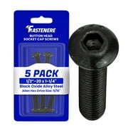 Fastenere Button Head Socket Cap Screws - 1/2-20 x 1-1/4" (5-Pcs) Alloy Steel, Fully Threaded, Fine Black Oxide Finish, Corrosion-Resistant, Machine Thread, Easy to Install w/ Allen Hex Drive