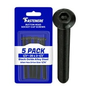 Fastenere Button Head Socket Cap Screws - 1/2-20 x 2-1/2" (5-Pcs) Alloy Steel, Fully Threaded, Fine Black Oxide Finish, Corrosion-Resistant, Machine Thread, Easy to Install w/ Allen Hex Drive