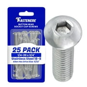 Fastenere Button Head Socket Cap Screws - 1/4-20 x 3/4", 18-8 (25-Pcs) Stainless Steel, Fully Threaded,Fine Black Oxide Finish, Corrosion-Resistant, Machine Thread, Easy to Install w/ Allen Hex Drive